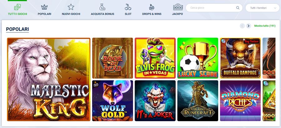 Esempio di giochi di casinò offerti